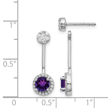 14k White Gold Real Diamond/Amethyst Front/Back Earrings