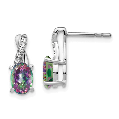 Solid 14k White Gold Mystic Fire Topaz and Simulated CZ Earrings