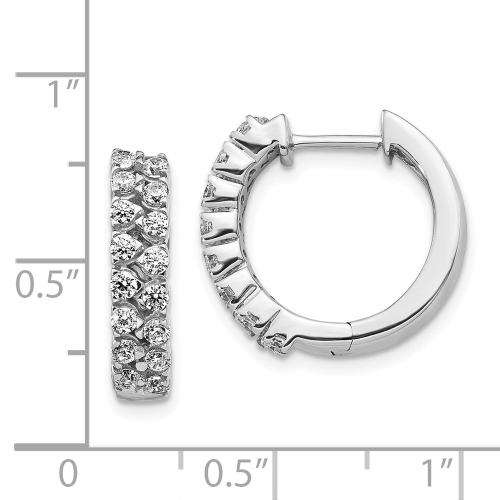 14k White Gold 2-row Real Diamond Hinged Hoop Earrings