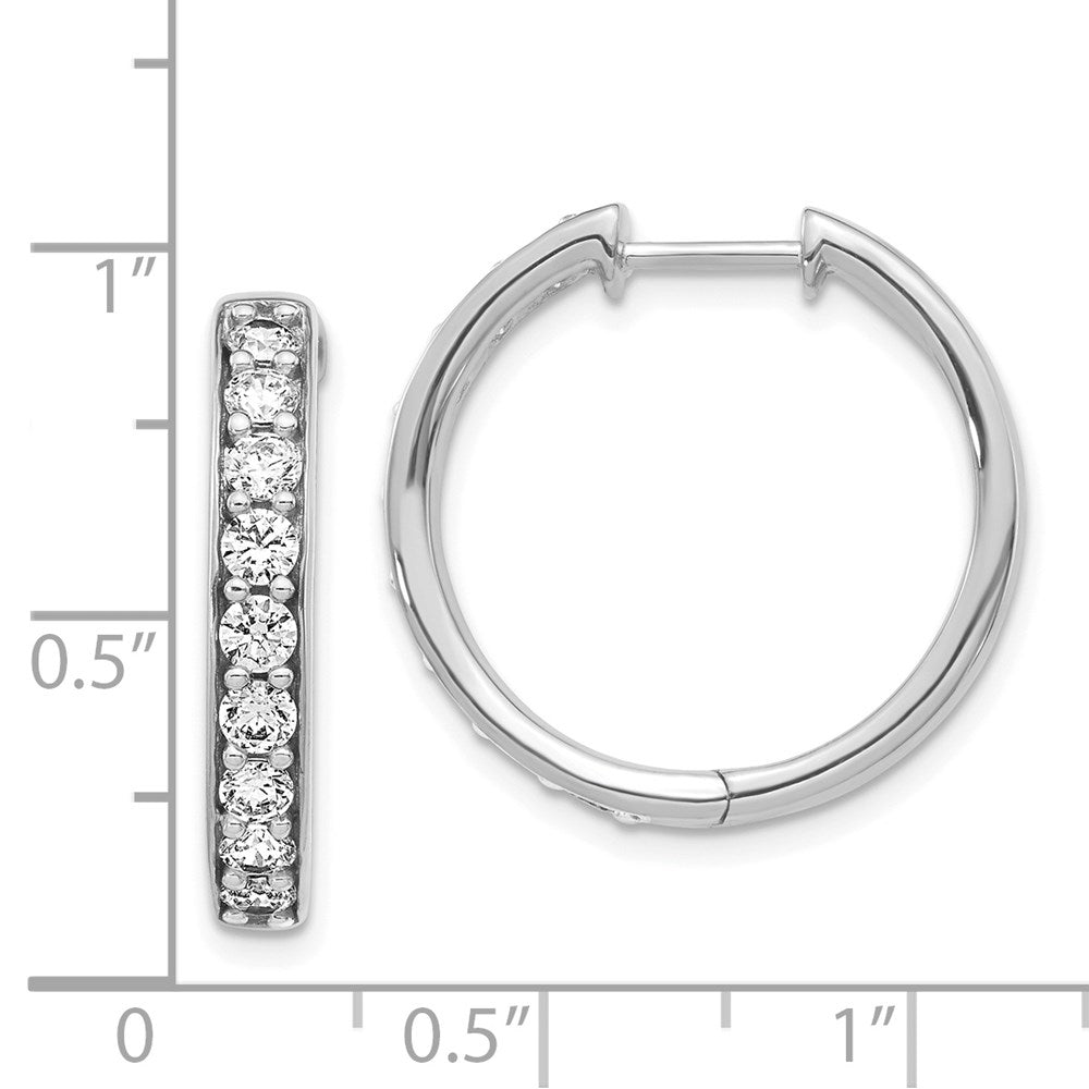 14k White Gold Real Diamond Hinged Hoop Earrings