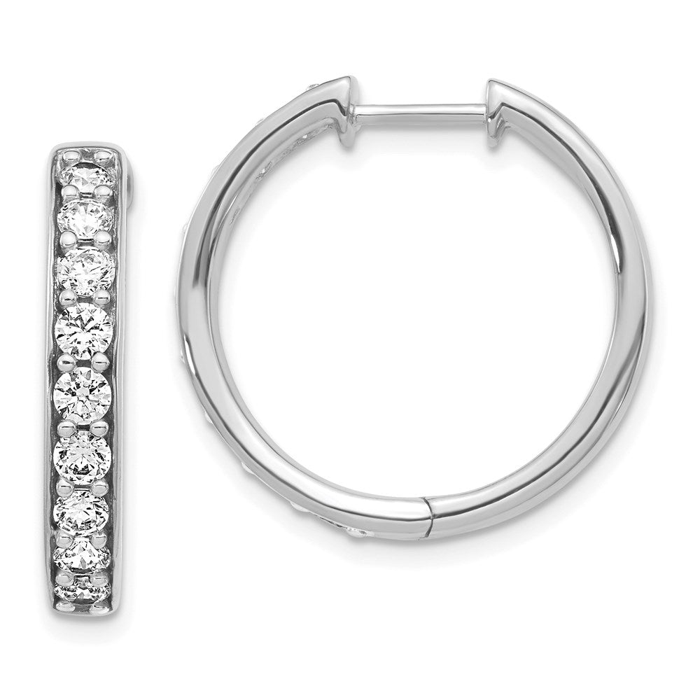 14k White Gold Real Diamond Hinged Hoop Earrings