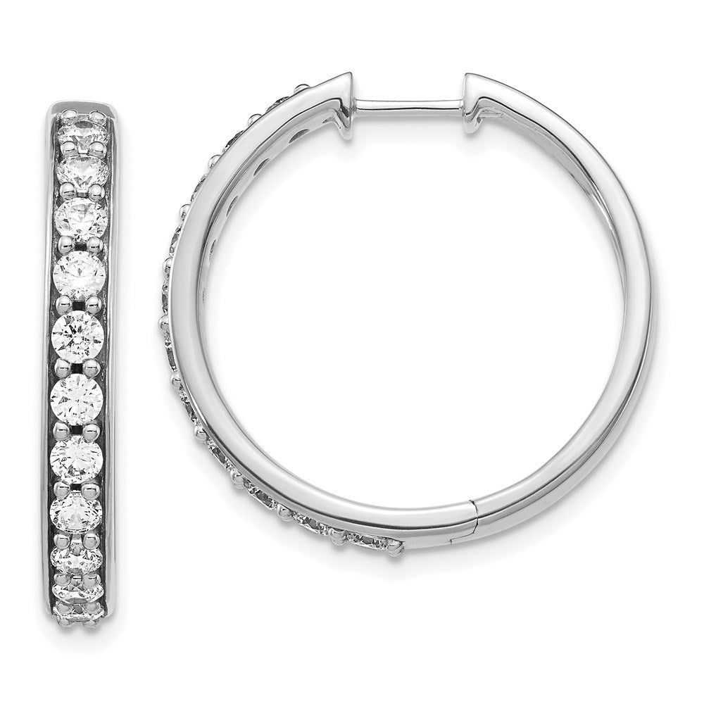 14k White Gold Real Diamond Hoop Earrings