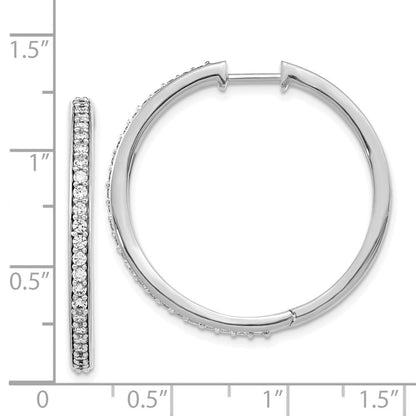 14k White Gold Real Diamond Hinged Hoop Earrings