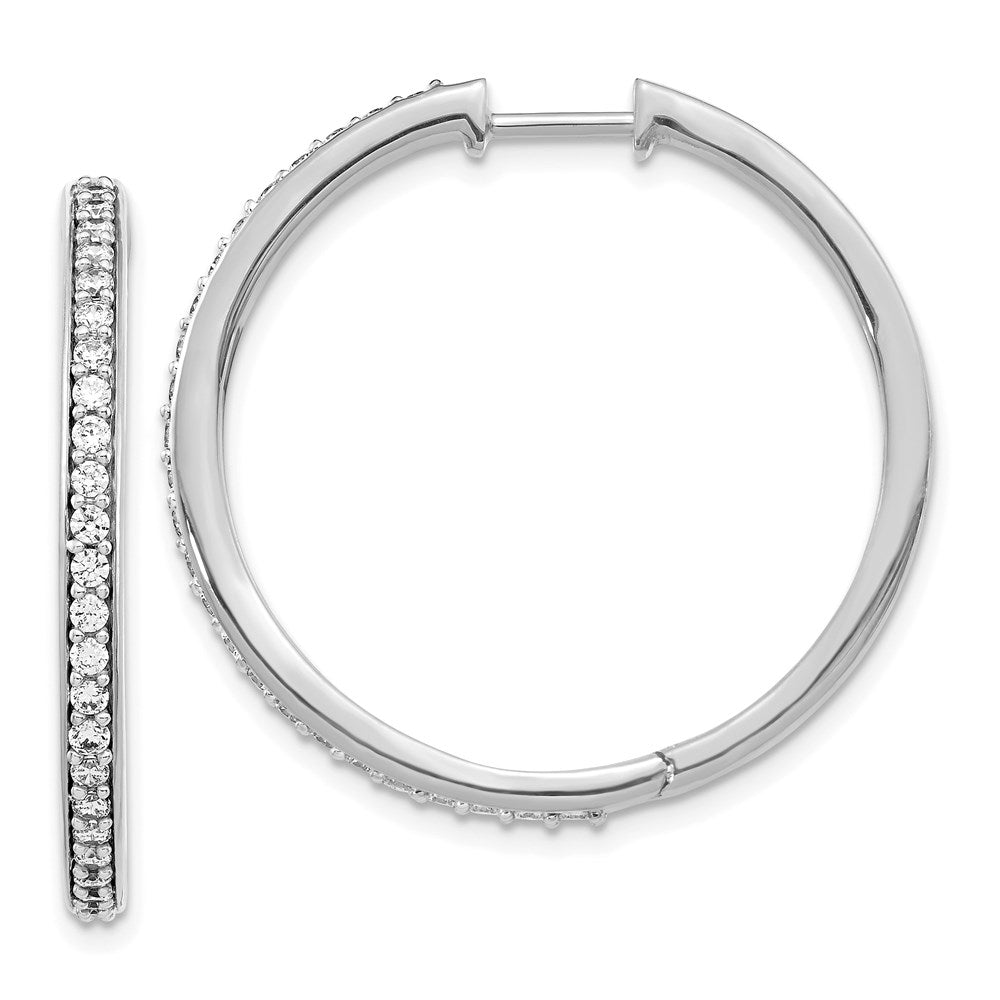 14k White Gold Real Diamond Hinged Hoop Earrings