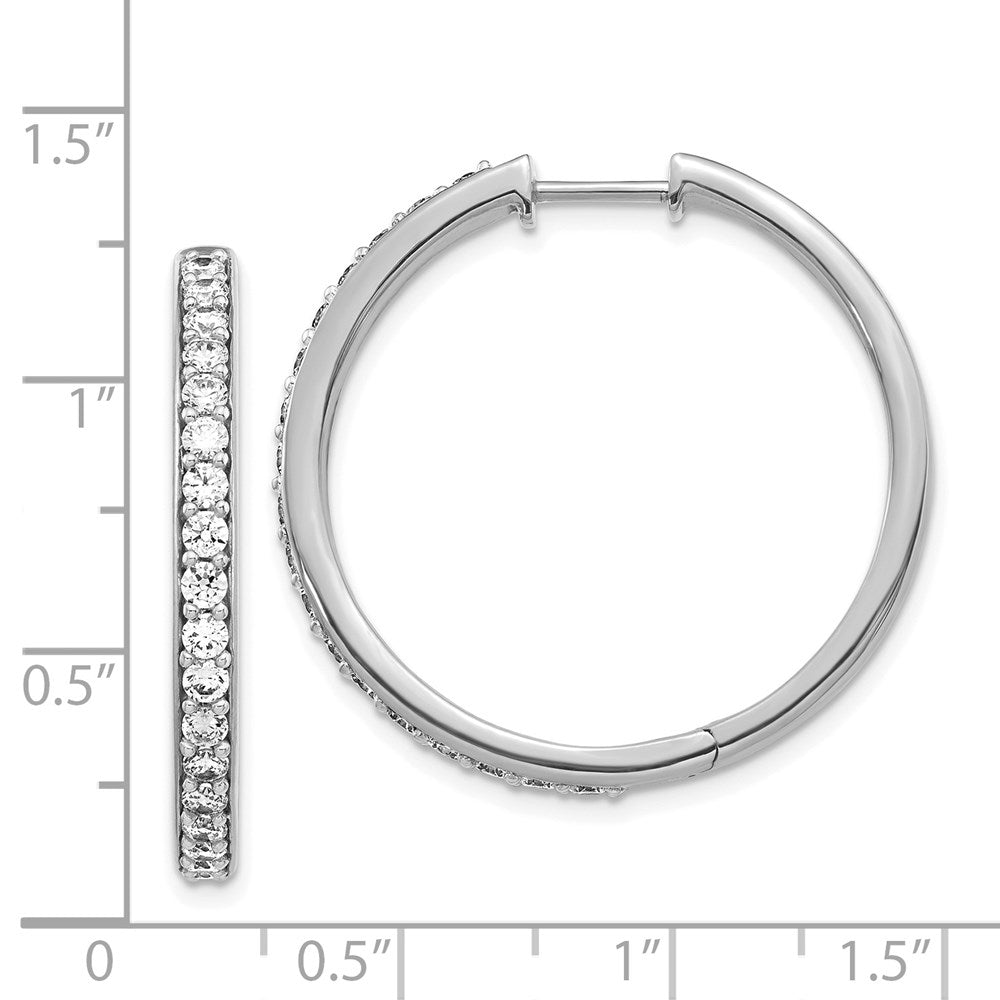 14k White Gold Real Diamond Hinged Hoop Earrings