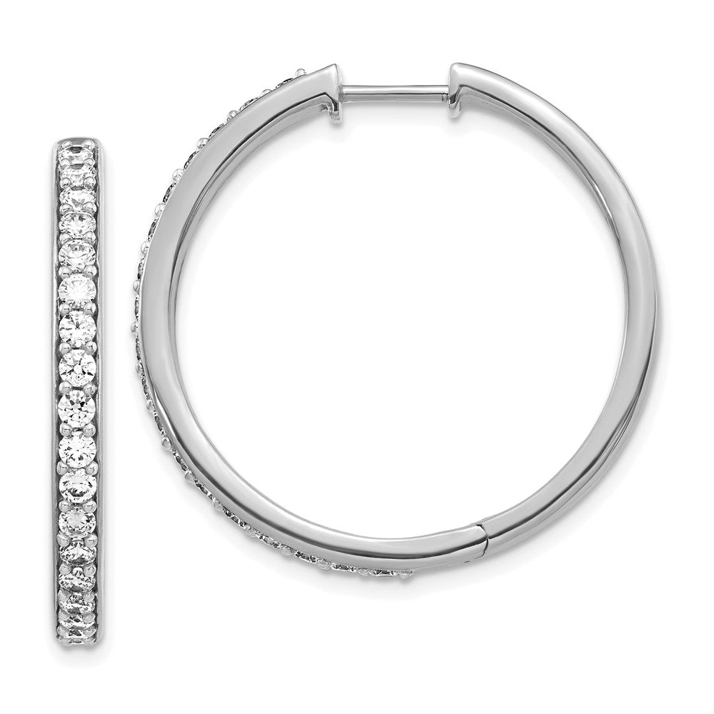 14k White Gold Real Diamond Hinged Hoop Earrings