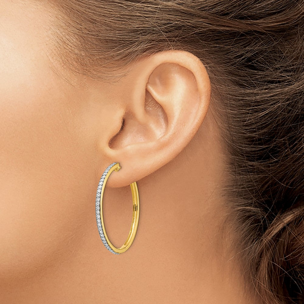 14k Yellow Gold Real Diamond Hinged Hoop Earrings