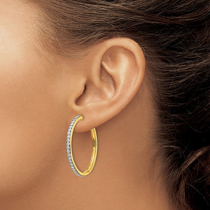 14k Yellow Gold Real Diamond Hinged Hoop Earrings