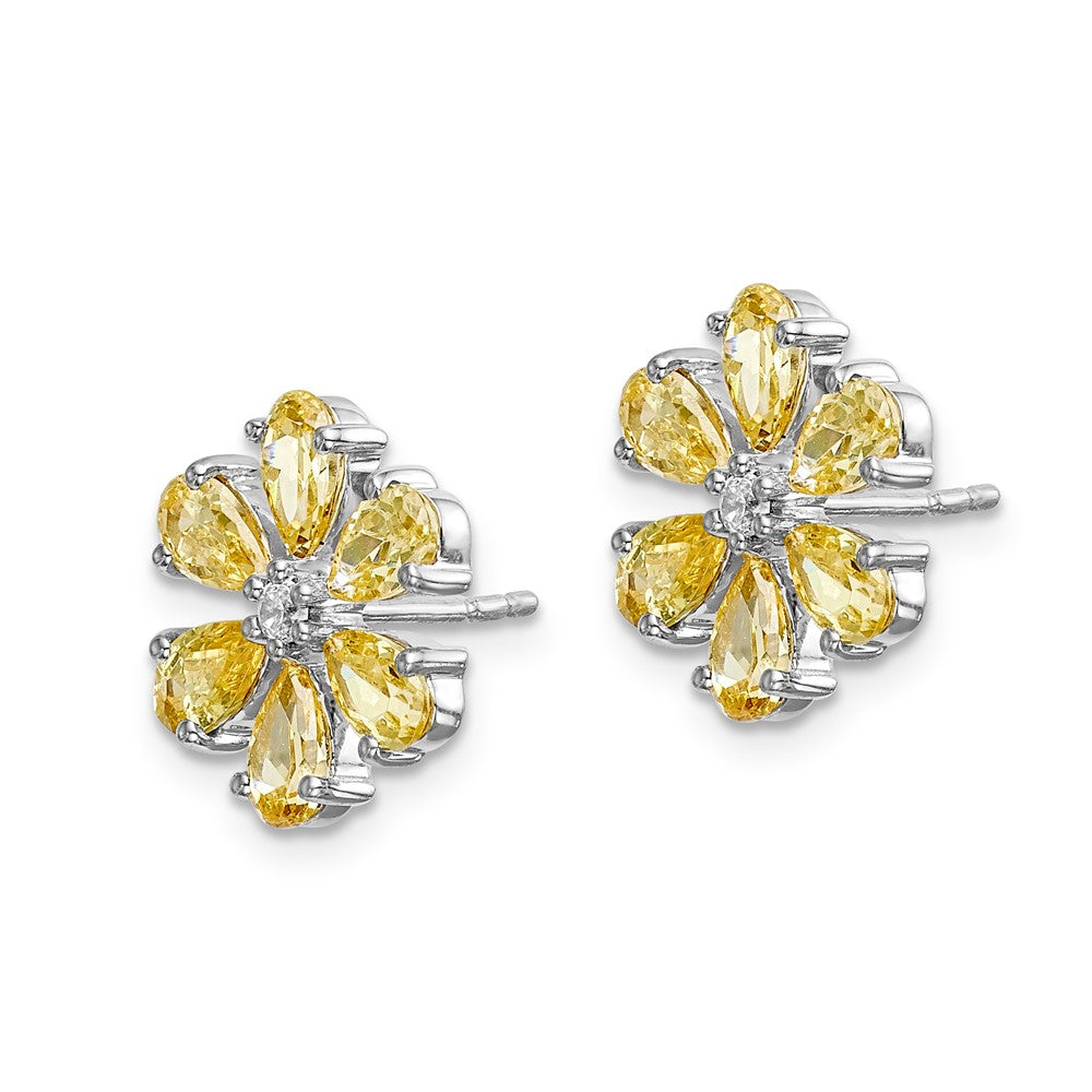 14k White Gold Real Diamond Citrine Flower Earrings