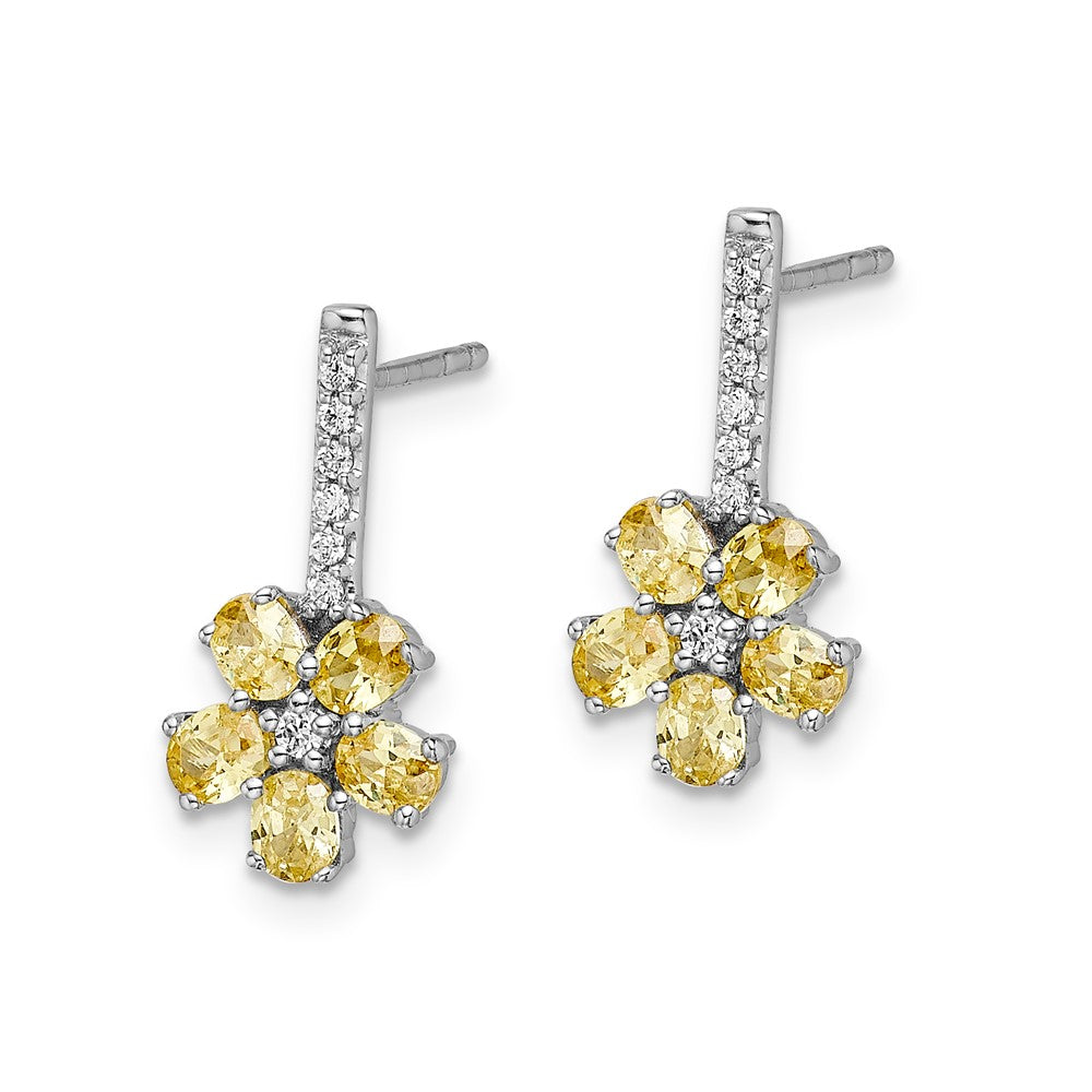 14k White Gold Real Diamond Citrine Flower Earrings