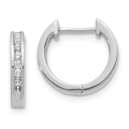 14k White Gold Real Diamond Hinged Hoop Earrings