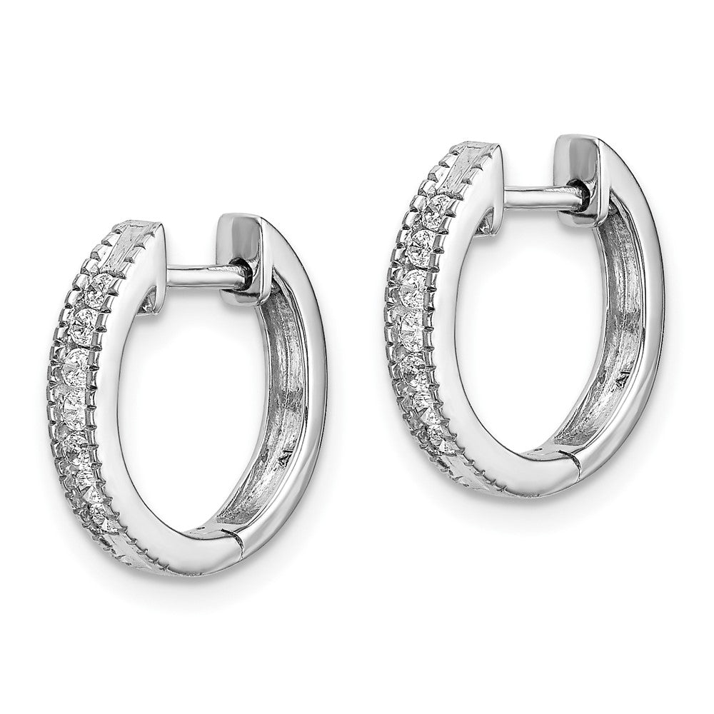 14k White Gold Real Diamond Hinged Hoop Earrings