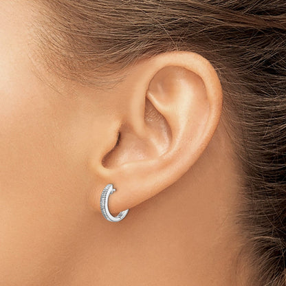 14k White Gold Real Diamond Hinged Hoop Earrings