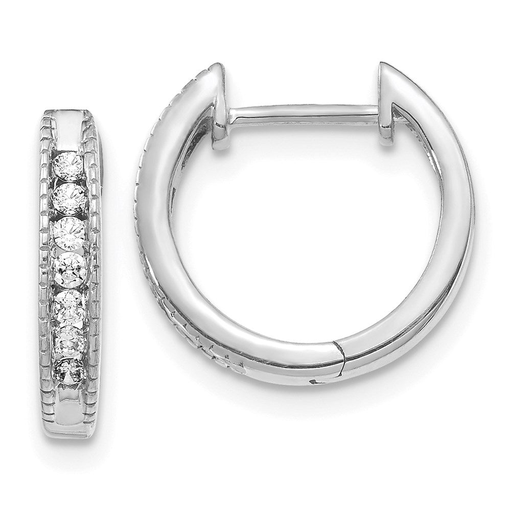 14k White Gold Real Diamond Hinged Hoop Earrings