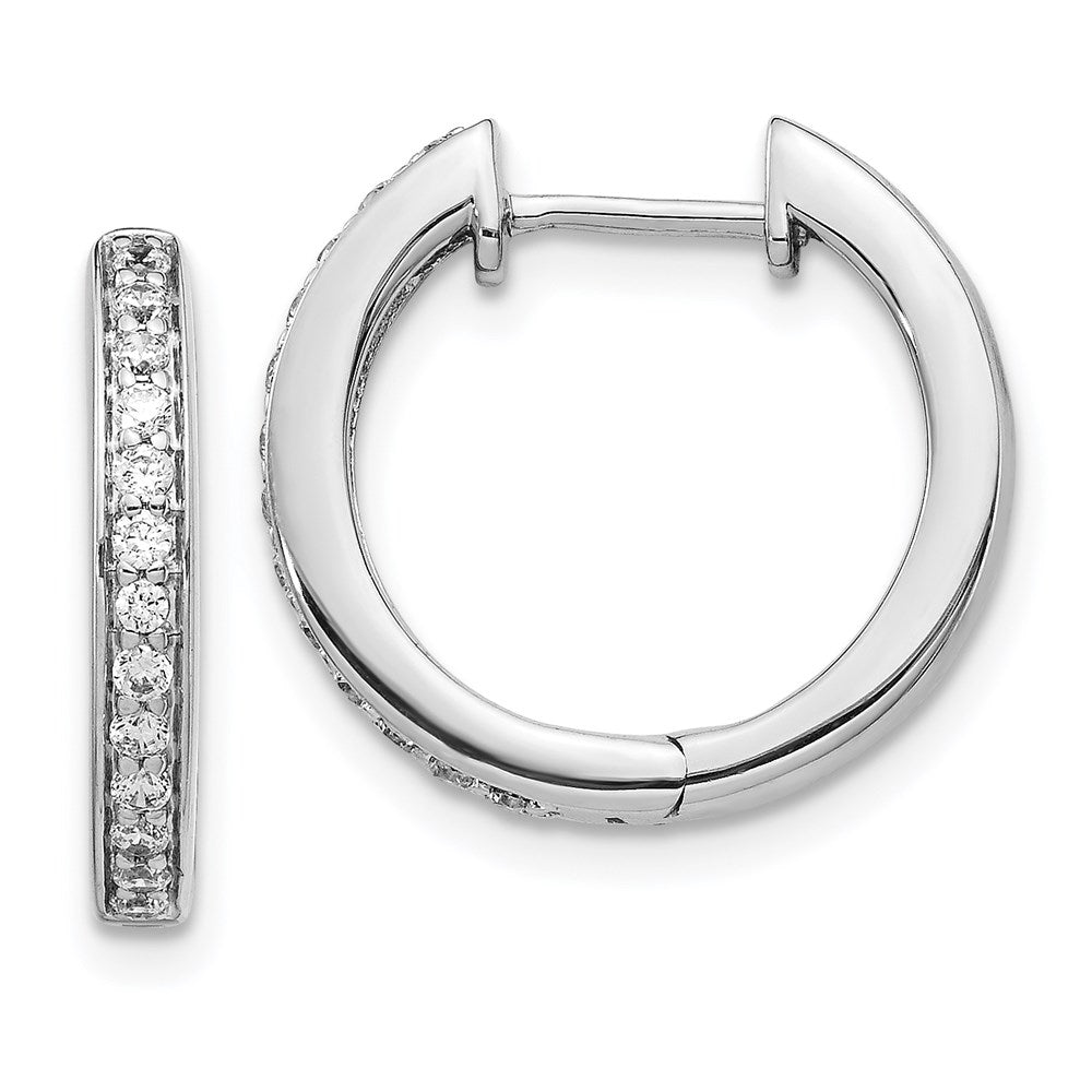 14k White Gold Real Diamond Complete Hinged Hoop Earrings