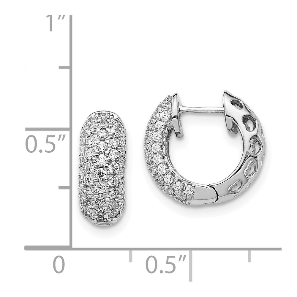 14k White Gold Real Diamond Hinged Hoop Earrings
