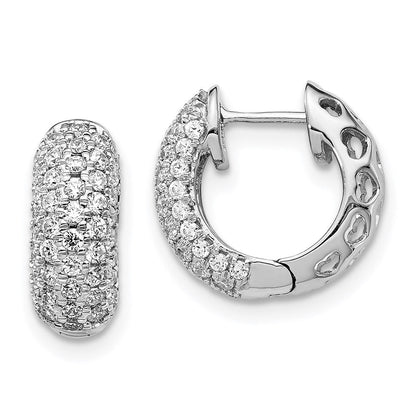14k White Gold Real Diamond Hinged Hoop Earrings
