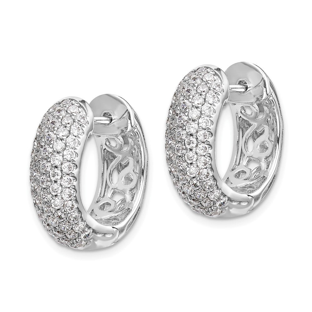 14k White Gold Real Diamond Hinged Hoop Earrings