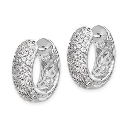 14k White Gold Real Diamond Hinged Hoop Earrings