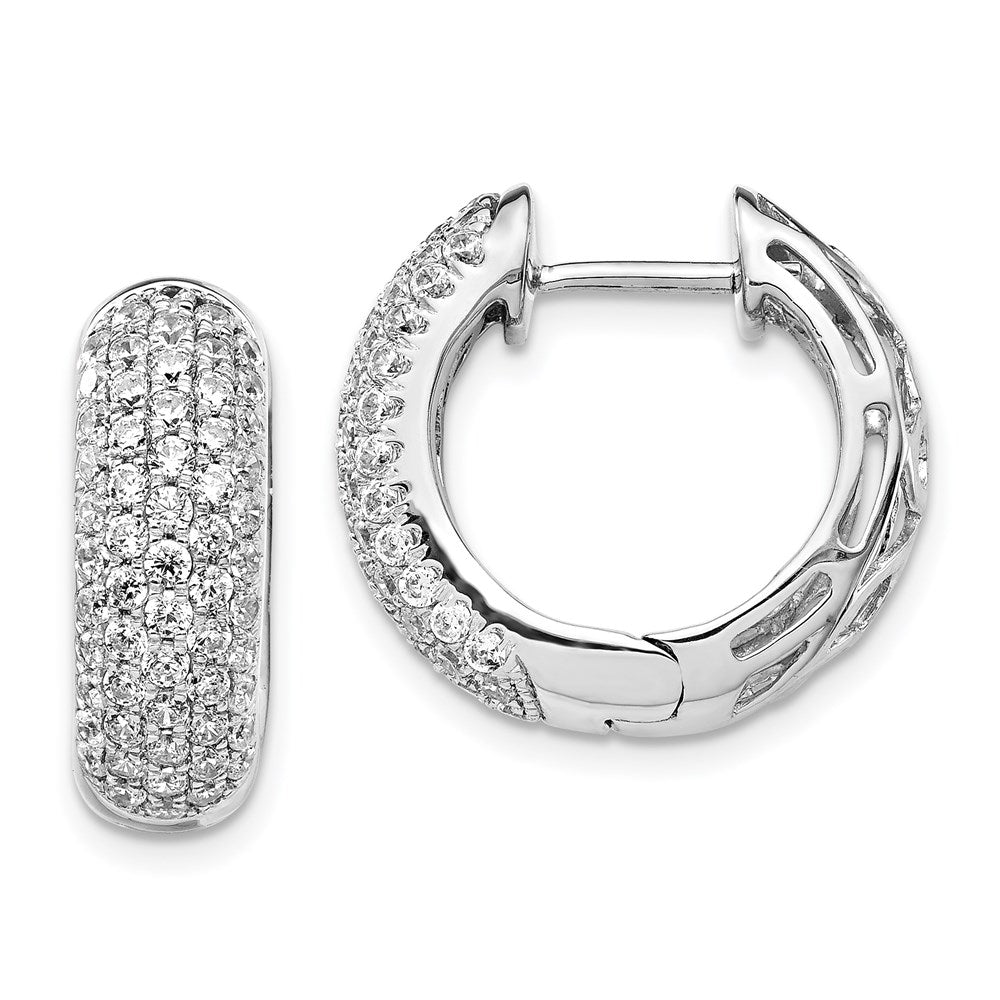 14k White Gold Real Diamond Hinged Hoop Earrings