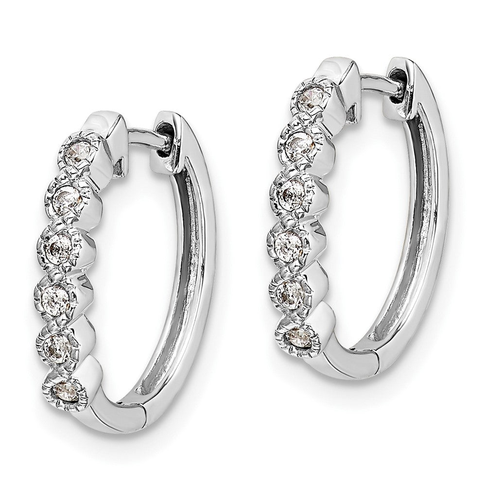 14k White Gold Real Diamond Hinged Hoop Earrings