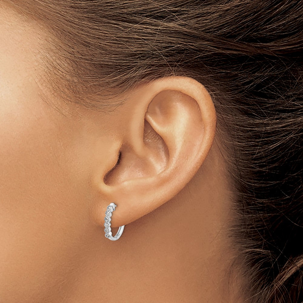 14k White Gold Real Diamond Hinged Hoop Earrings