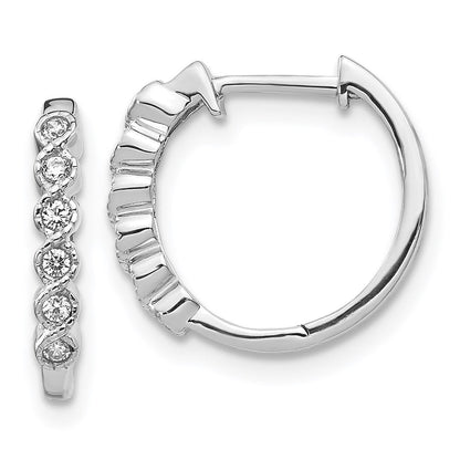 14k White Gold Real Diamond Hinged Hoop Earrings