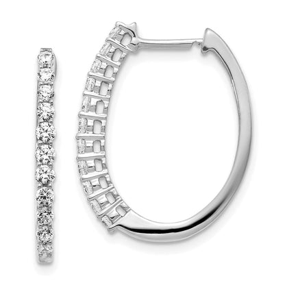 14k White Gold Real Diamond Hinged Hoop Earrings