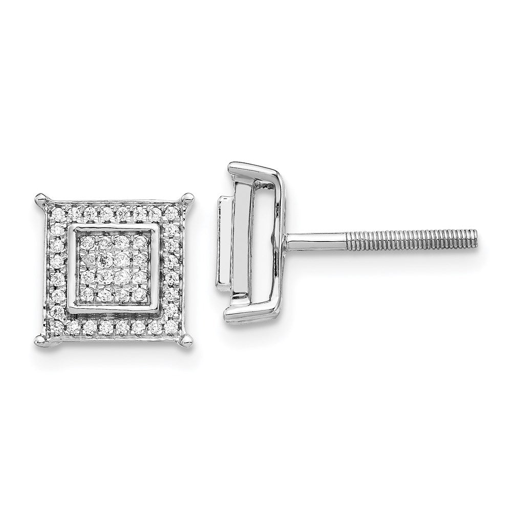 14k White Gold Real Diamond Small Double Square Bezel Post Earrings