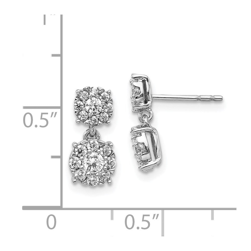 14k White Gold Real Diamond Cluster Dangle Earrings