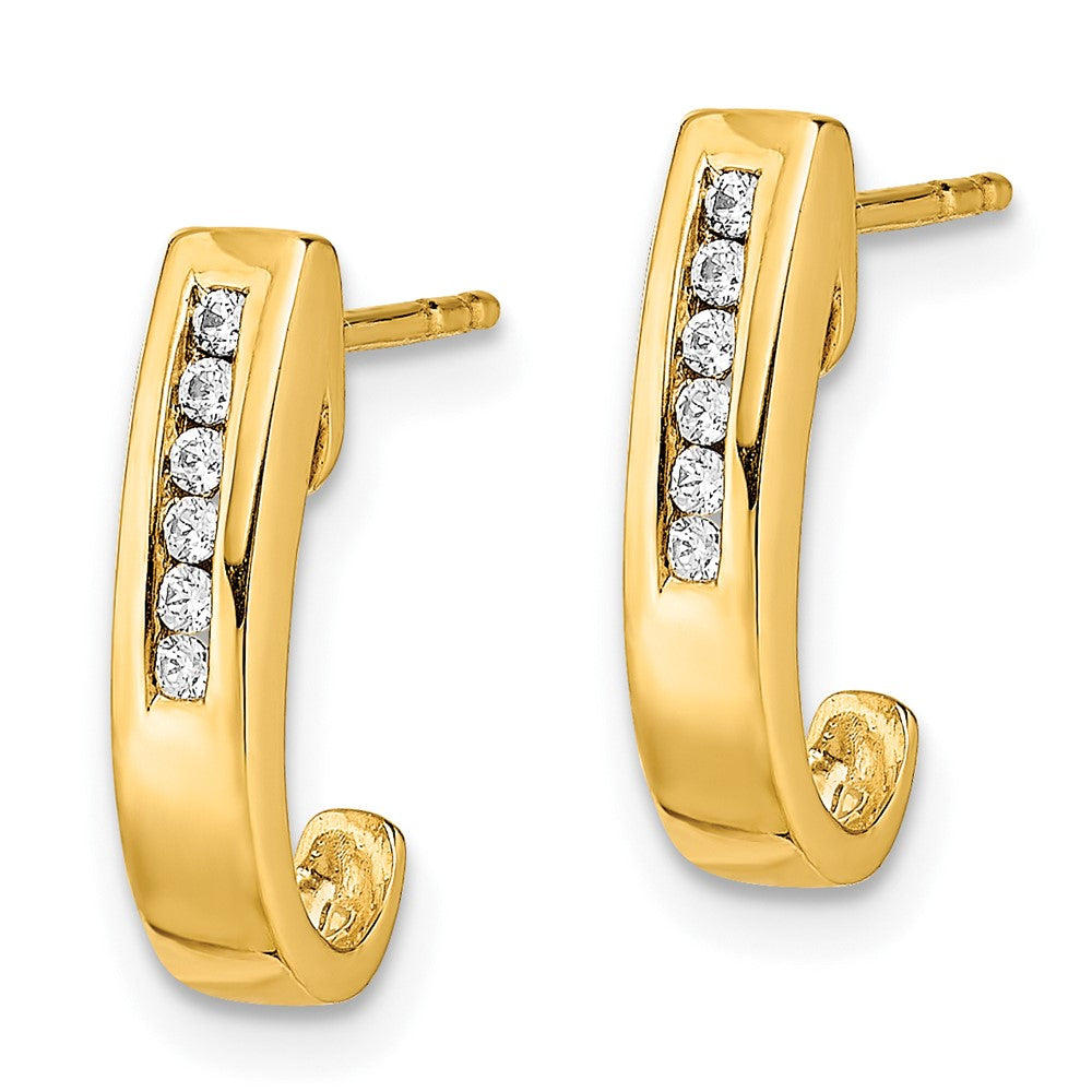 14k Yellow Gold Real Diamond J-Hoop Post Earrings