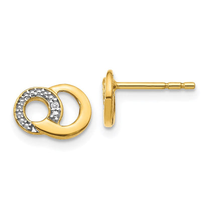 14k Yellow Gold Real Diamond Circles Post Earrings