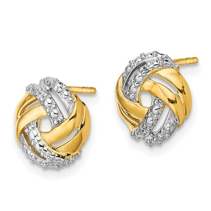 14k Yellow Gold Real Diamond w/Rhodium Accents Round Post Earrings