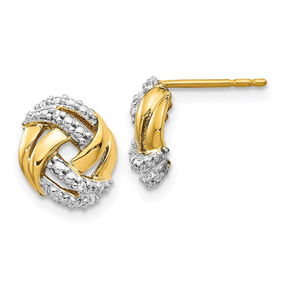14k Yellow Gold Real Diamond w/Rhodium Accents Round Post Earrings
