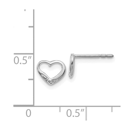 14k White Gold Real Diamond Heart Post Earrings