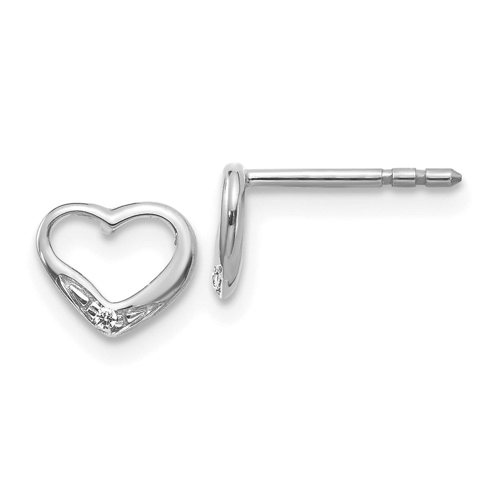 14k White Gold Real Diamond Heart Post Earrings