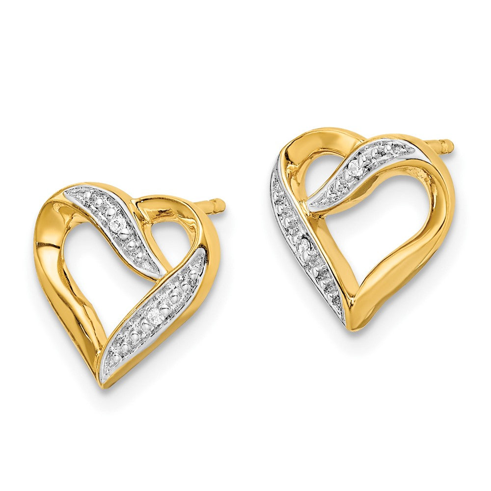 14k Yellow Gold and Rhodium Marquise Real Diamond Heart Post Earrings