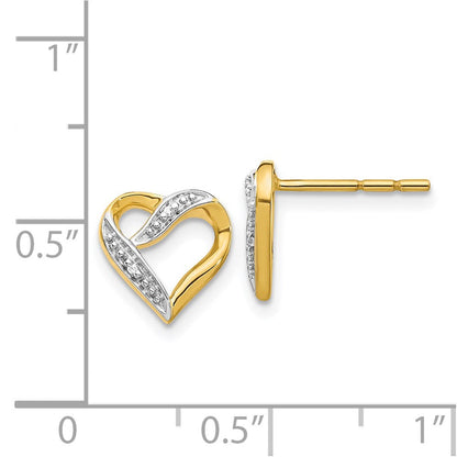 14k Yellow Gold and Rhodium Marquise Real Diamond Heart Post Earrings