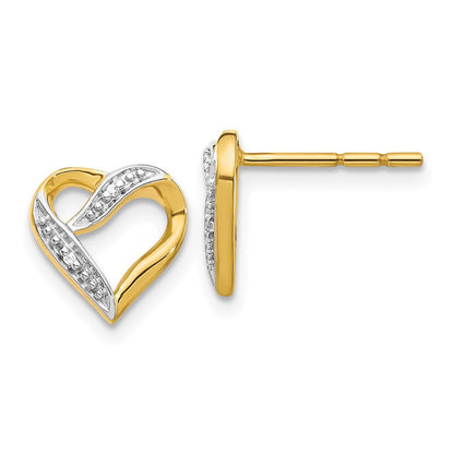 14k Yellow Gold and Rhodium Marquise Real Diamond Heart Post Earrings