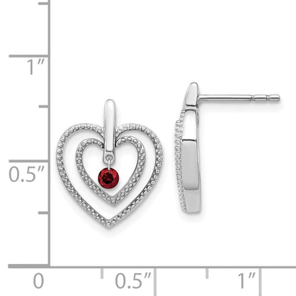 14k White Gold Red Real Diamond Heart Post Earrings
