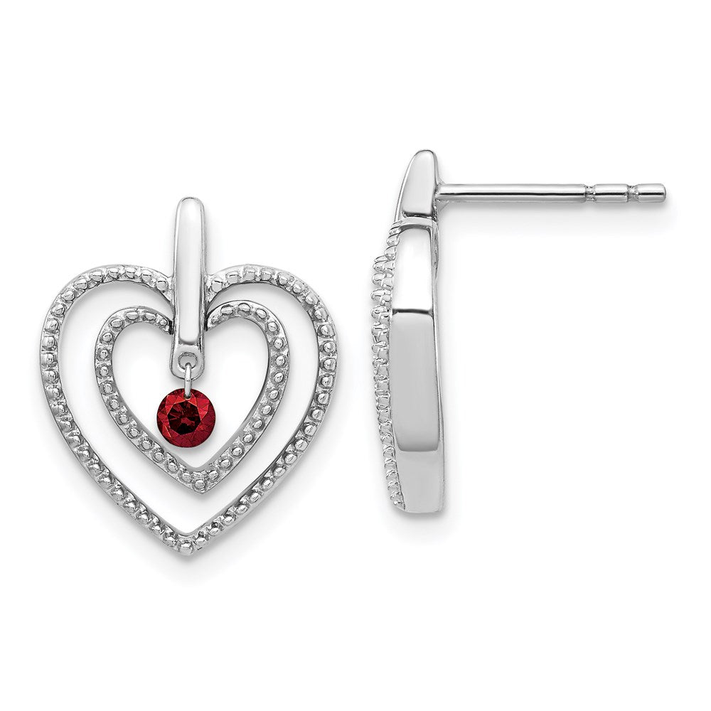 14k White Gold Red Real Diamond Heart Post Earrings