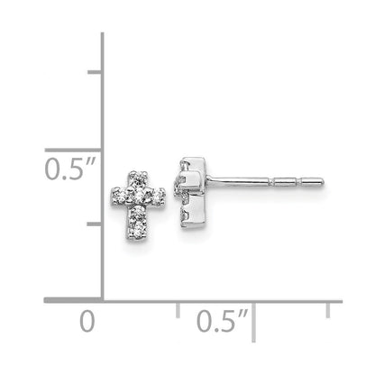 14k White Gold Real Diamond Cross Earrings