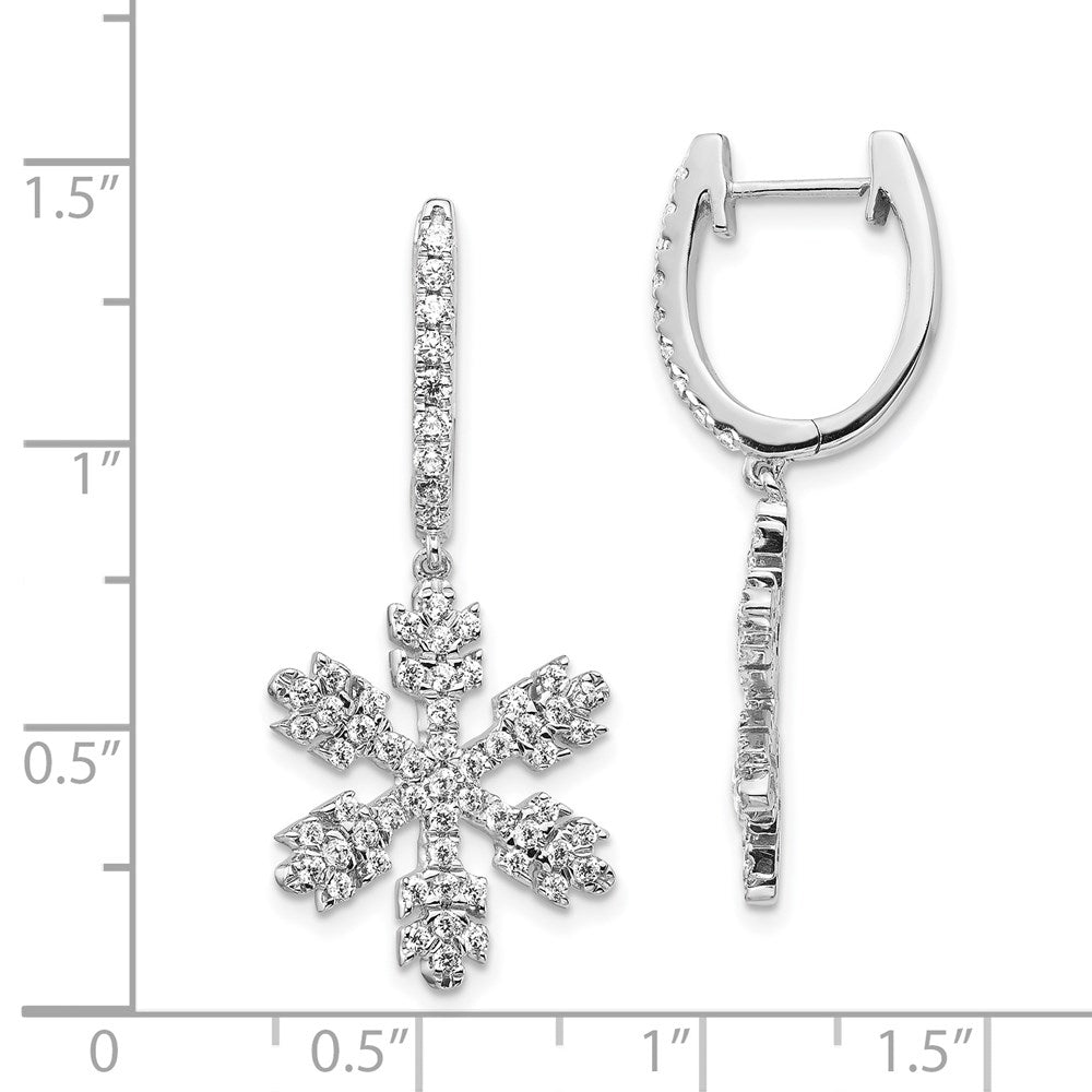 14k White Gold Real Diamond Snowflake Earrings