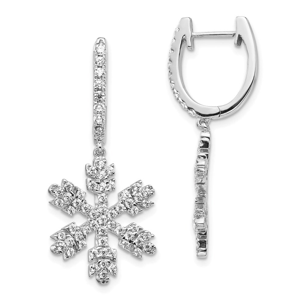 14k White Gold Real Diamond Snowflake Earrings
