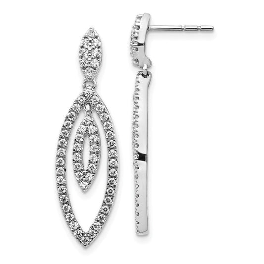 14k White Gold Real Diamond Dangle Post Earrings