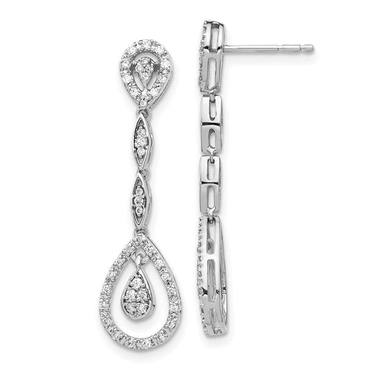 14k White Gold Teardrop Real Diamond Dangle Earrings
