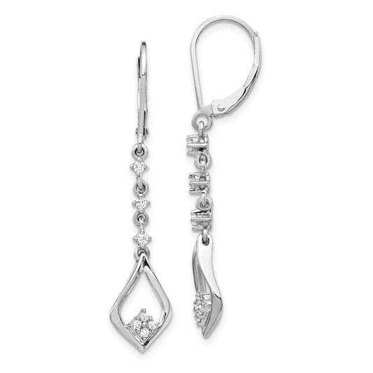 14k White Gold Real Diamond Leverback Dangle Earrings