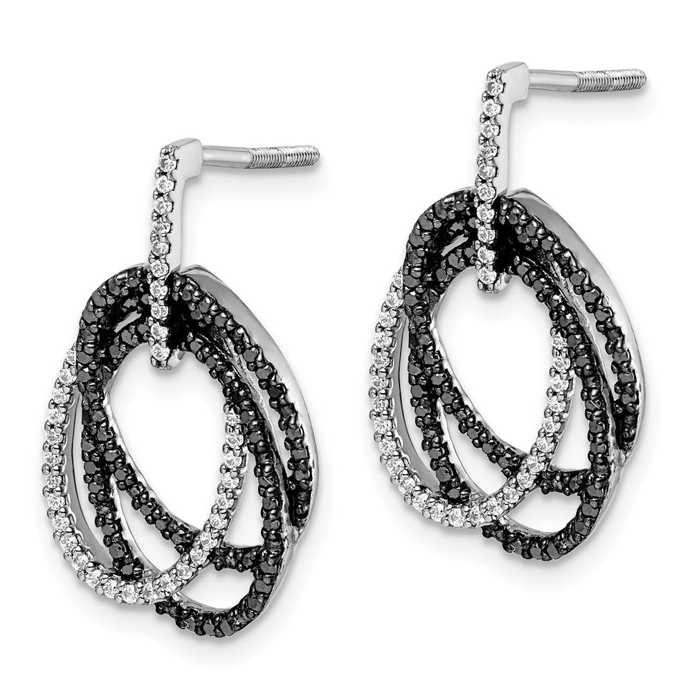 14k White Gold White and Black Real Diamond Ovals Dangle Post Earrings