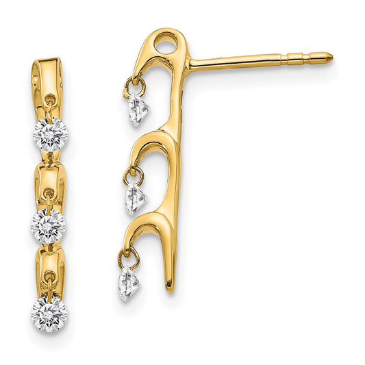 14k Yellow Gold Real Diamond Dangle Earrings