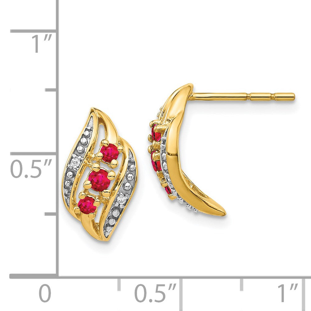 14k Yellow Gold w/ Siam Ruby and Real Diamond Polished Post Earrings
